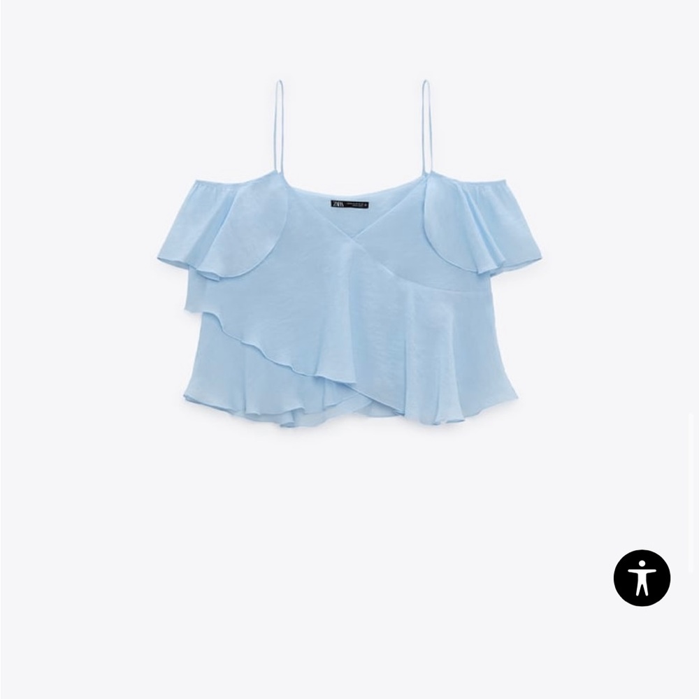 Zara blue ruffled off shoulder top XS tags on never worn